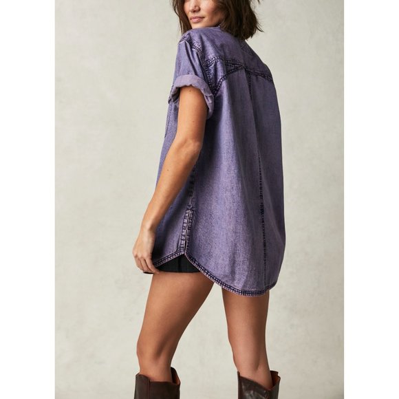 Free People Purple Button Down Shirt - Picture 2 of 8